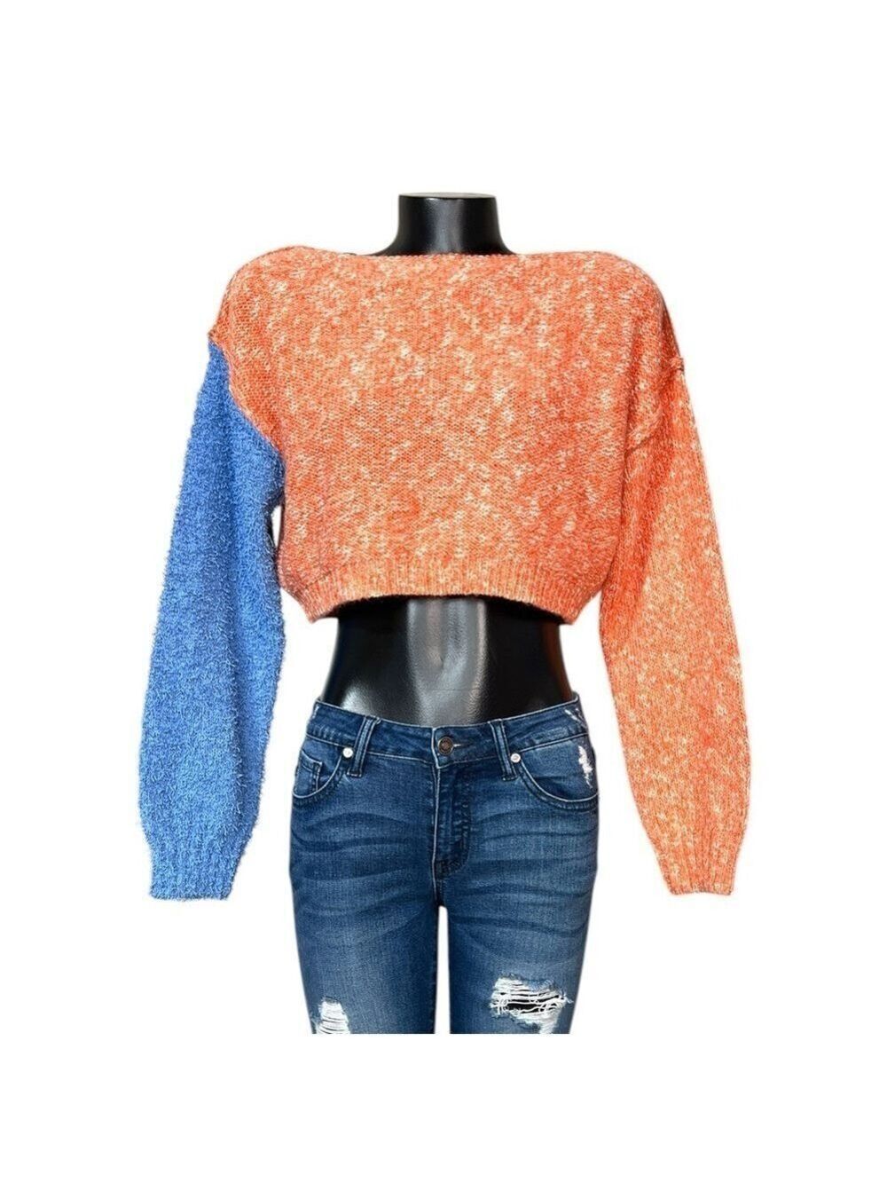 Absolutely Creative Worldwide Orange and Blue Crew Neck Sweater